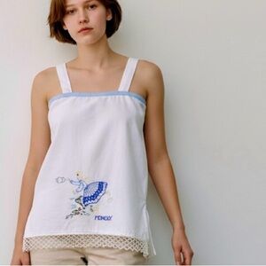 Girl’s Tank Top with Adjustable Strap White Cotton‎ Monday Dutch Girl Embroidery